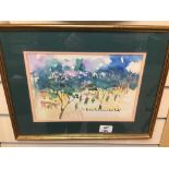 TWO SIGNED FRAMED AND GLAZED WATERCOLOURS BOTH IN GILDED FRAMES LARGEST 37 X 32 CM
