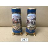 A PAIR OF LATE 19TH CENTURY AUSTRIAN PORCELAIN VASES OF INVERTED CYLINDRICAL FORM, EACH RAISED