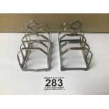 A PAIR OF MID CENTURY SILVER FOUR SLICE TOAST RACKS, HALLMARKED SHEFFIELD 1939 BY VINERS, 108G