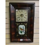 A 19TH CENTURY CASED CLOCK WITH PENDULUM AND KEY