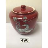 A CROWN DEVON FIELDINGS RED AND AMP WHITE HORSES GINGER JAR
