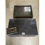 A TABLE DISPLAY BOX WITH MONEY TIN AND OTHERS