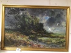 A FRAMED OIL ON BOARD INDISTINCTLY SIGNED 64 X 43CMS