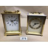 TWO GERMAN QUARTZ BRASS CARRIAGE CLOCKS BY STAIGER AND JUNGHANS LARGEST 15CM