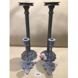 TWO PAIRS OF CANDLESTICKS INCLUDES BRONZE AND PEWTER LARGEST 43CMS