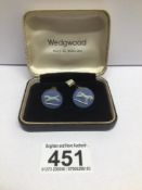 A BOXED PAIR OF STERLING SILVER WEDGWOOD CUFFLINKS