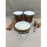 MIXED MUSICAL INSTRUMENTS TAMBOURINE, BONGOS AND MORE