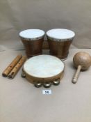 MIXED MUSICAL INSTRUMENTS TAMBOURINE, BONGOS AND MORE