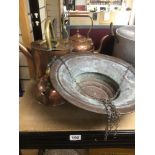 MIXED VINTAGE COPPER ITEMS INCLUDES TWO KETTLES AND MORE