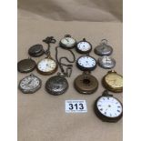 A QUANTITY OF POCKET WATCHES INCLUDING ALBERT CHAIN BENTIMA AND INGERSOL A/F
