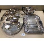 A QUANTITY OF SILVER PLATED ITEMS TEA SET AND MORE