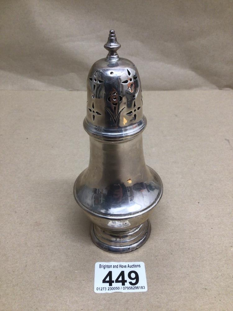 A HALLMARKED SILVER BALUSTER FORM SUGAR SIFTER 16CM 124 GRAMS