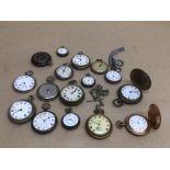 A QUANTITY OF POCKET WATCHES INCLUDES GOLD PLATED, RAILWAY TIMEKEEPERS, SMITHS, AND F.W.CO