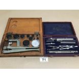 A VINTAGE GEOMETRY CASED SET BY HALL HARDING, LTD WITH A PRECISION TOOL WATCHMAKER BY BRADUX