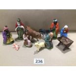 VINTAGE PLASTIC FIGURES AND ANIMALS, FIGURES MARKED GERMANY