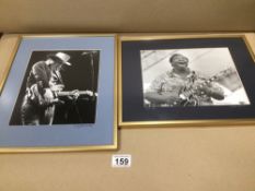 TWO FRAMED AND GLAZED PHOTOGRAPHS, BB KING AND STEVIE RAY VAUGHAN BY CLAYTON CALL 37 X 30CMS