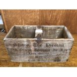 A VINTAGE WOODEN ADVERTISING CRATE