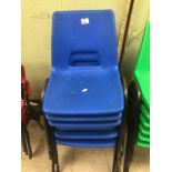 SIX VINTAGE BLUE SCHOOL STACKING CHAIRS (JUNIOR)