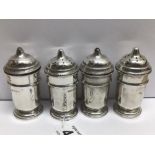 FOUR SILVER SALT AND PEPPER POTS HALLMARKED VINERS OF SHEFFIELD 155 GRAMS 9CM