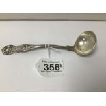 A VICTORIAN PERIOD SCOTTISH HALLMARKED SILVER FIDDLE AND SHELL PATTERN SAUCE LADLE BY CHARLES ROBB