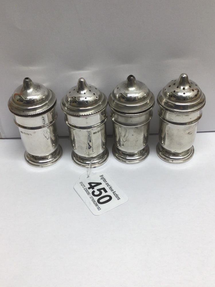 FOUR SILVER SALT AND PEPPER POTS HALLMARKED VINERS OF SHEFFIELD 155 GRAMS 9CM - Image 2 of 3