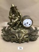 A 19TH CENTURY GILT BRASS MANTLE CLOCK BY JAPY FRERES FRANCE A/F