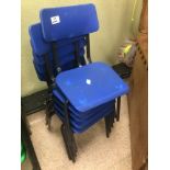 SIX VINTAGE BLUE SCHOOL STACKING CHAIRS (INFANT)