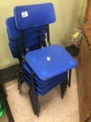 SIX VINTAGE BLUE SCHOOL STACKING CHAIRS (INFANT)