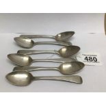 A SET OF FOUR 1822 GEORGIAN PERIOD TEA SPOONS HALLMARKED SILVER LONDON BY JONATHAN HAYNE AND TWO