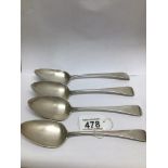 A SET OF FOUR 1798 GEORGIAN HALLMARKED SILVER TABLESPOONS LONDON BY WILLIAM ELEY AND WILLIAM FEARN