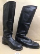 A PAIR OF BLACK LEATHER KNEE HIGH RUSSIAN BOOTS SIZE 9.5