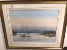 A FRAMED AND GLAZED WATERCOLOUR OF A LOCAL SCENE SIGNED HOLMES 75 X 62CM