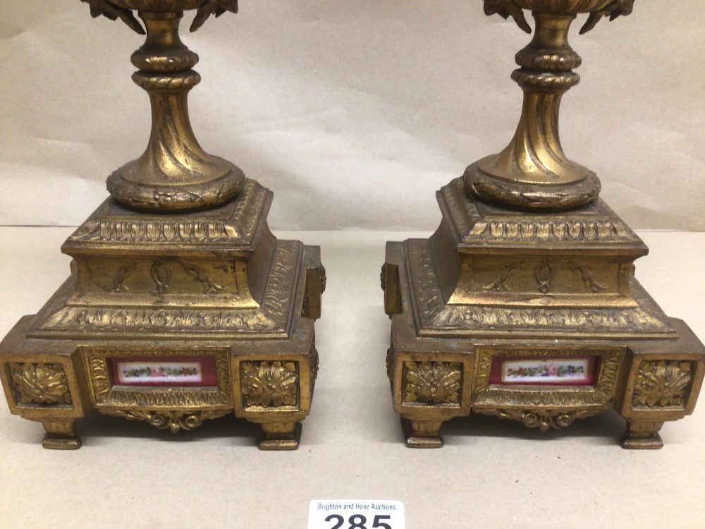 A PAIR OF HAND PAINTED PORCELAIN AND GILT METAL 19TH CENTURY GARNITURE 39CM - Image 3 of 8