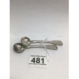 A PAIR OF HALLMARK SILVER VICTORIAN PERIOD MUSTARD SPOONS EDINBURGH 1842 BY ANDREW WILKIE 24 GRAMS