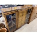 A VINTAGE BURR WALNUT BREAKFAST DISPLAY CABINET FITTED WITH SHELVES