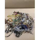 A BOX OF MIXED COSTUME JEWELLERY