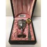 A FRENCH HALLMARKED SILVER CHRISTENING EGG, CUP AND SPOON CASED