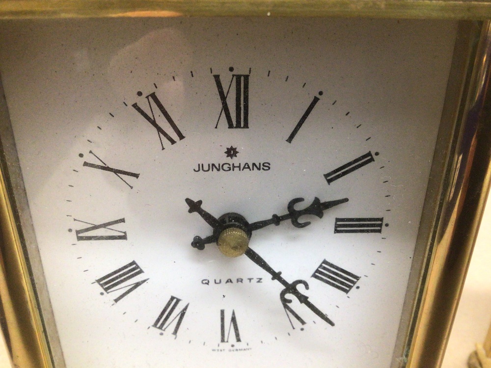 TWO GERMAN QUARTZ BRASS CARRIAGE CLOCKS BY STAIGER AND JUNGHANS LARGEST 15CM - Image 3 of 3