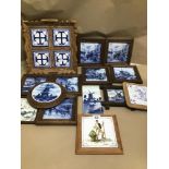 A QUANTITY OF MAINLY BLUE AND WHITE TILES SOME DUTCH DELFT