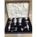 A COMPLETE CASED CONDIMENT SET HALLMARK SILVER ART DECO LONDON 1920 BY WAKLEY AND WHEELER. FOR