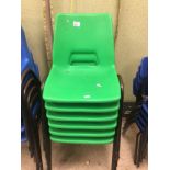 SIX VINTAGE GREEN SCHOOL STACKING CHAIRS (JUNIOR)