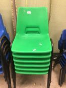 SIX VINTAGE GREEN SCHOOL STACKING CHAIRS (JUNIOR)