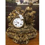 A 19TH CENTURY GILT METAL MANTEL CLOCK BY JAPY FRERES A/F