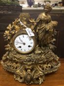 A 19TH CENTURY GILT METAL MANTEL CLOCK BY JAPY FRERES A/F