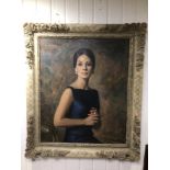 DAVID COWAN DOBSON (1894-1980) FRAMED OIL ON CANVAS SIGNED TO THE RIGHT TITLED "LADY IN BLUE"
