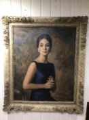 DAVID COWAN DOBSON (1894-1980) FRAMED OIL ON CANVAS SIGNED TO THE RIGHT TITLED "LADY IN BLUE"