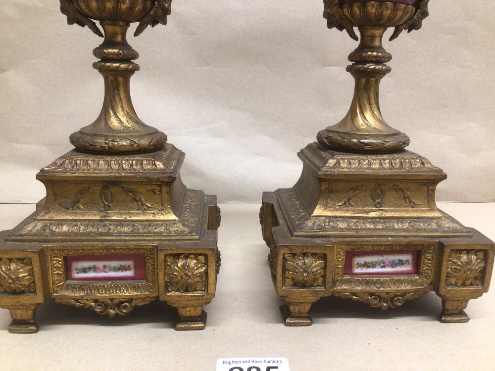 A PAIR OF HAND PAINTED PORCELAIN AND GILT METAL 19TH CENTURY GARNITURE 39CM - Image 7 of 8