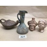 MIXED ANCIENT ARTIFACTS INCLUDES GLASS AND CLAY PIECES