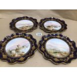 FOUR LATE 19TH CENTURY PLATES HAND PAINTED BY JOHN BIZBECK. ALL OF LAKE SCENES DECORATED WITH