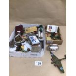 A MIXED SELECTION OF COLLECTABLES, RAC BADGE, LIGHTERS, TOYS AND MORE